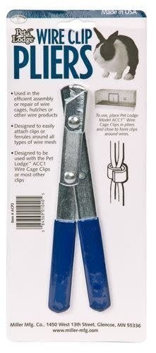 Pet Lodge wire clip pliers with blue comfort-grip handles on a retail display card.