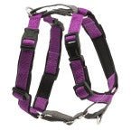 A purple PetSafe 3-in-1 dog harness with black padding and multiple leash attachment points.