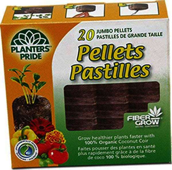 A box of 20 Planters Pride jumbo coconut coir pellets for starting seeds.