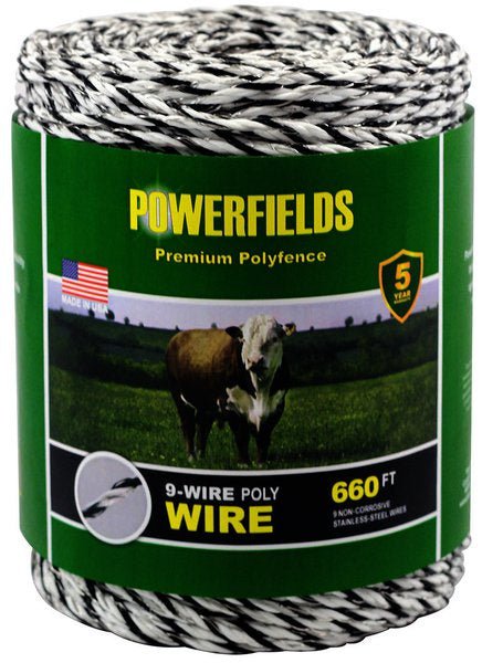 Powerfields 9 - Wire Poly Wire, White/Black - The Farm Store