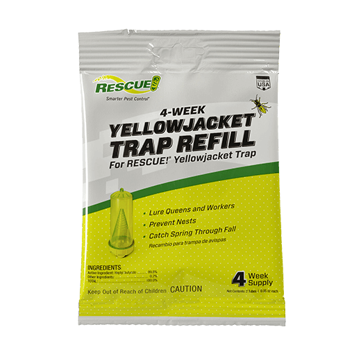 A package of Rescue yellowjacket trap refill containing two attractant tubes for a four-week supply.