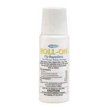 A two-ounce bottle of Farnam roll-on fly repellent for horses and ponies.