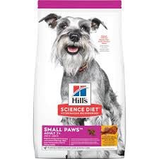 A bag of Hill's Science Diet Adult 7+ Small and Mini dry dog food featuring a Schnauzer.