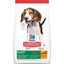 A bag of Hill's Science Diet puppy dry dog food featuring a beagle puppy on the front.