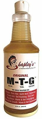 A 32-ounce bottle of Shapley's Original M-T-G mane, tail, and groom solution.