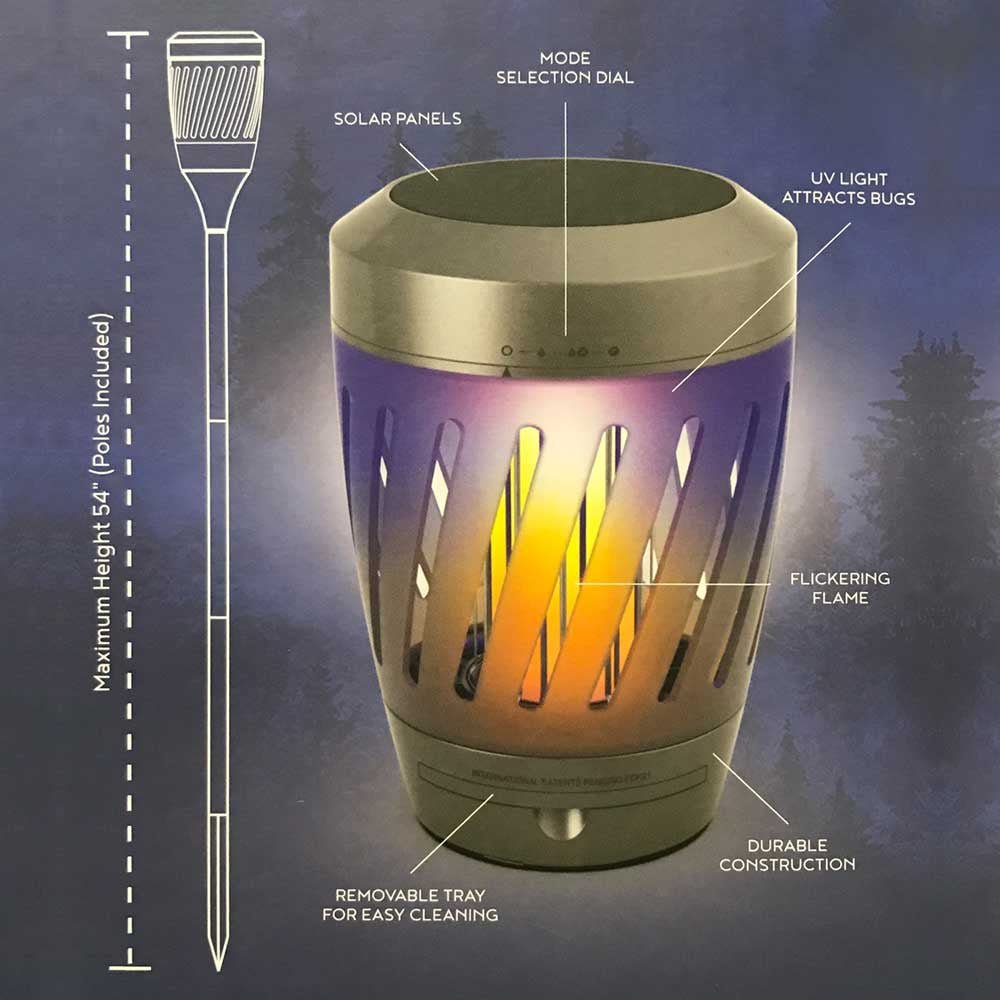 Skeeter Hawk Solar Torch Zapper With Flickering Flame - The Farm Store