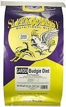 A bag of Sleek and Sassy Garden Budgie diet featuring an illustration of a bird.