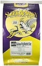 A bag of Sleek and Sassy Garden Guinea Pig and Rabbit diet with illustrations of a cat and bird.