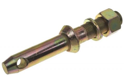 A yellow zinc-plated SpeeCo Category 1 forged draw pin with a hole at the tapered end.