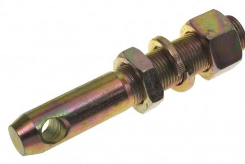 A yellow zinc-plated SpeeCo category 2 draw pin with an adjustable threaded shaft and nuts.