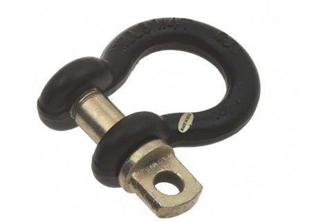 A black forged D-pattern clevis with a yellow zinc-coated screw pin.