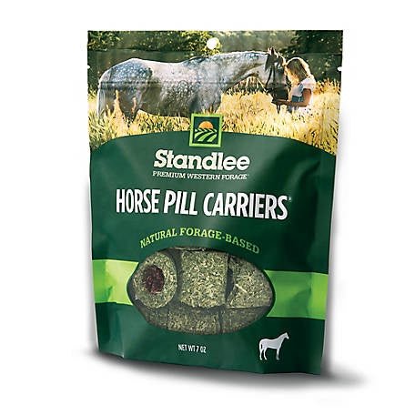 A seven-ounce bag of Standlee horse pill carriers featuring a forage-based treat design.