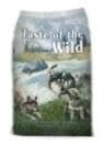 A bag of Taste of the Wild Pacific Stream puppy food featuring an illustration of dogs.