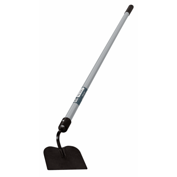 A garden hoe with a matte-black head and a 54-inch gray fiberglass handle.