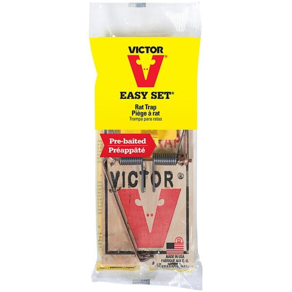 Victor M205 Easy Set wooden rat trap with expanded yellow plastic pedal, single-trap package