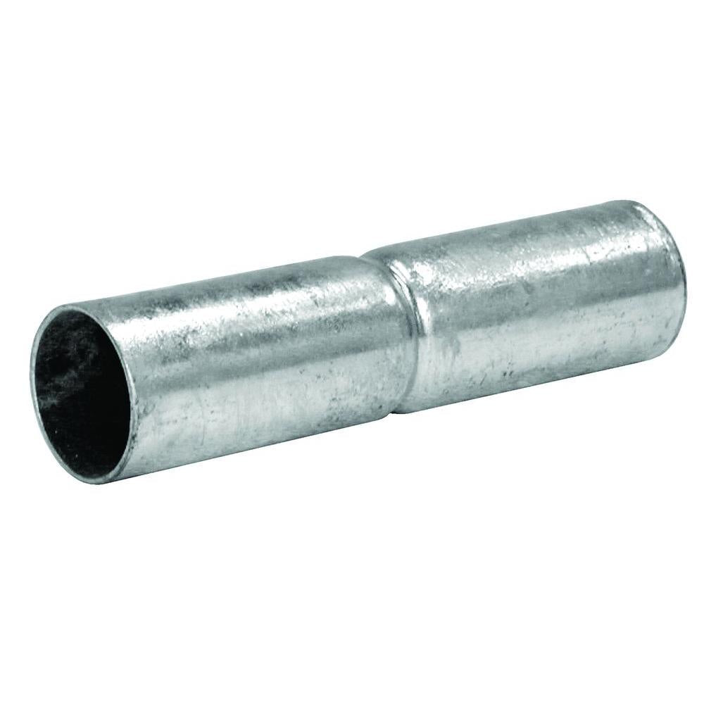 A galvanized steel top rail sleeve for a chain link fence measuring 1-3/8 inches by 6 inches.