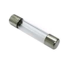 A clear glass cylindrical fuse with metal end caps.