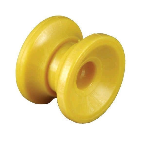 A yellow, donut-shaped polycarbonate corner post insulator for electric fencing.