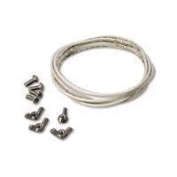 A Zareba poly tape jumper kit containing a length of white electric fence tape and metal hardware.