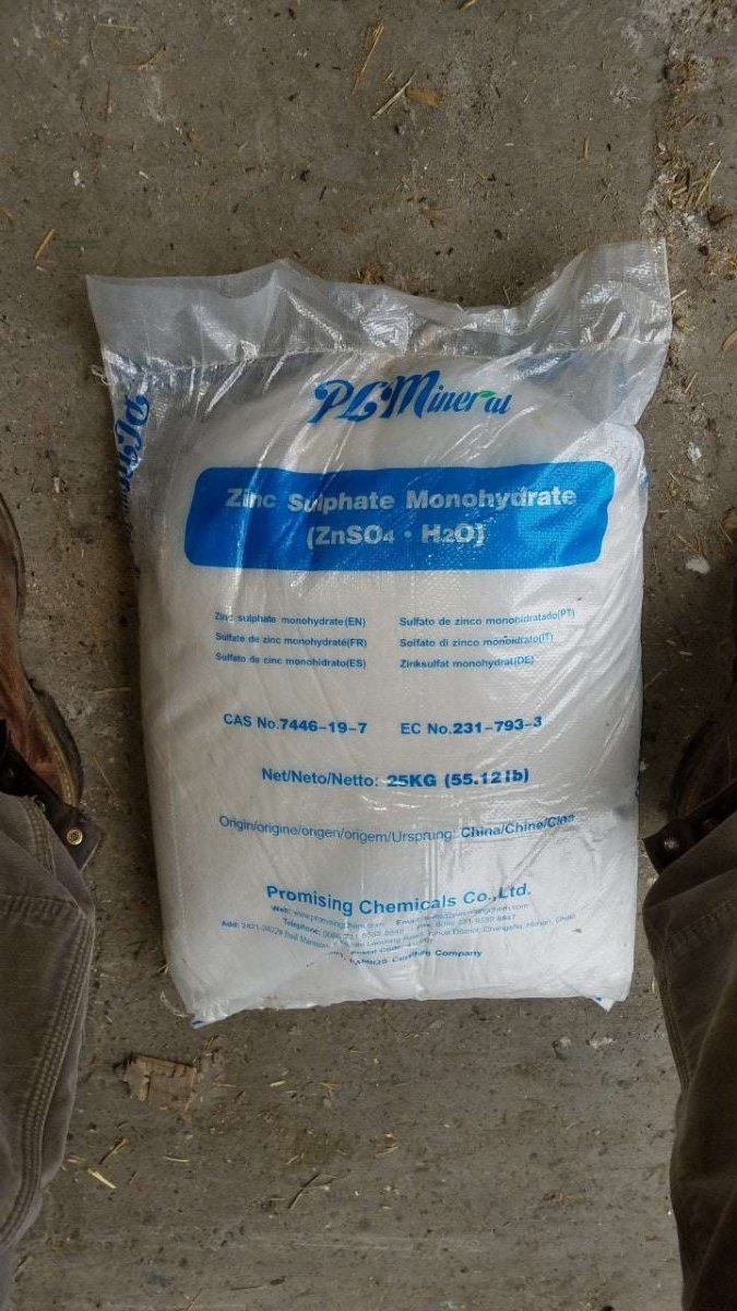 A 25kg bag of Zinc Sulphate Monohydrate powder from Promising Chemicals Co., Ltd.